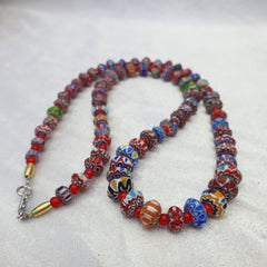 Tiny Chevrons and White Heart Venetian Trade Beads African COLLECTION Necklace