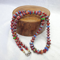 Tiny Chevrons and White Heart Venetian Trade Beads African COLLECTION Necklace