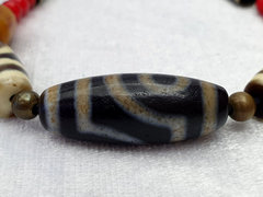 Himalayan Indo Tibetan 2 Eyes 3 Beads unique Patterns Dzi Amulet Beads Necklace