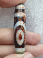 Himalaya Indo Tibetan 2 Augen verrostete einzigartige Muster Dzi Amulett Perle