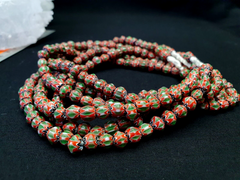 Tiny Green Red Chevrons venetian Beads African Necklace 7mm