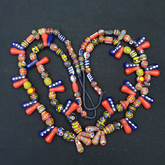 Vintage Antique Multi color Eye Glass Beads 26Inch Long Strand Necklace