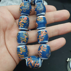 Vintage Handmade Lampwork Beads-"Blue Lagoon" 17mm Full Long Strand 22 beads