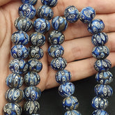 Vintage Antique African Blue Gabri Style Eyes Beads 24 Inch Long Strand 14mm