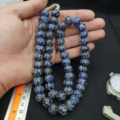 Vintage Antique African Blue Gabri Style Eyes Beads 24 Inch Long Strand 14mm
