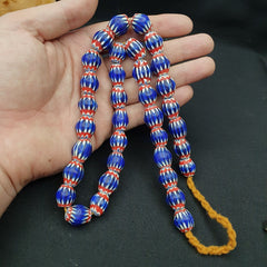 Vintage BLUE Chevron Beads Venetian African 13.5mm 15mmx17mm Beads Long Strand