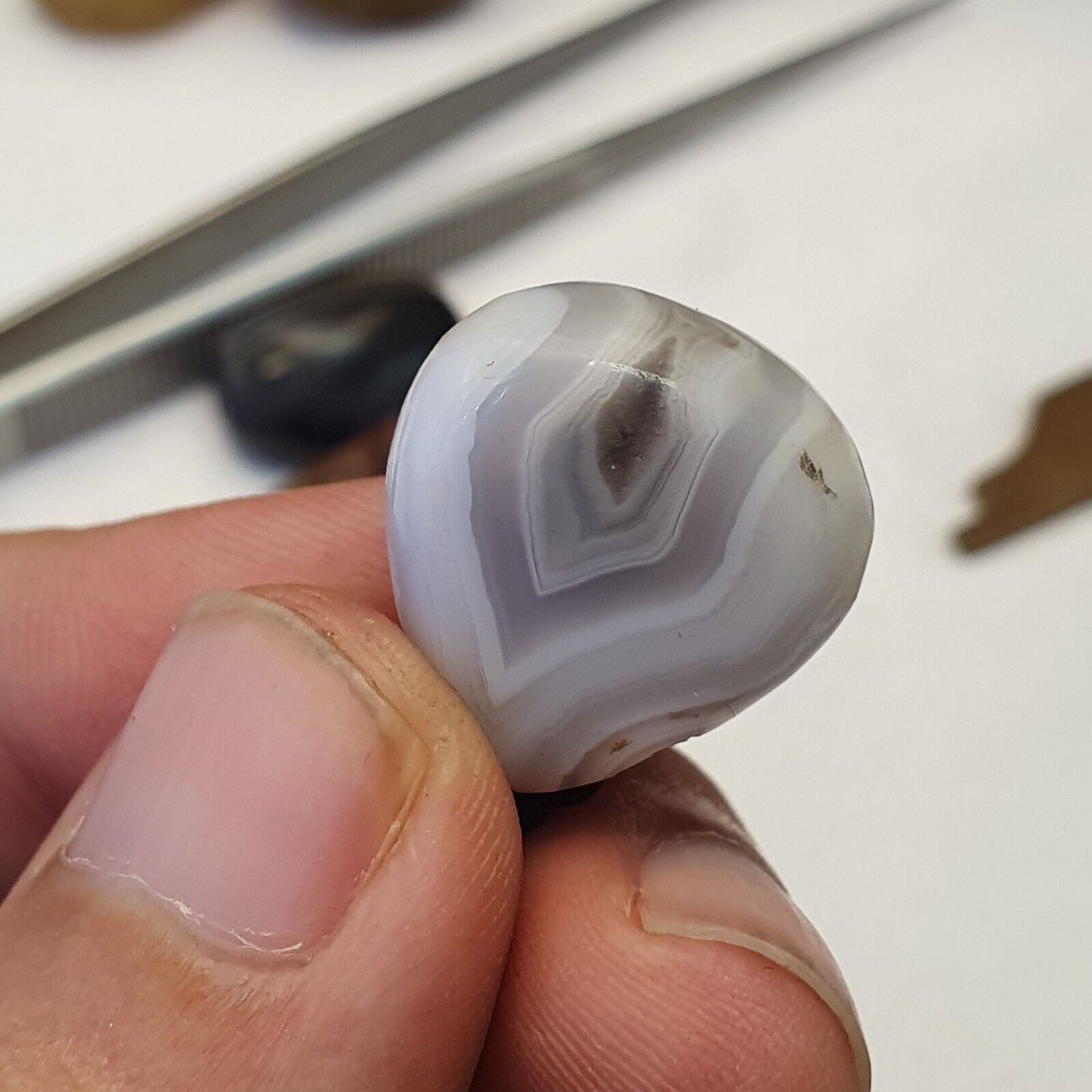 3 Stück antike alte Himalaya-blaue Spitzen-Chalcedon-Achatperlen