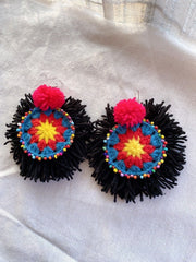 Boho Earrings Set of 3 pairs Crochet Earrings Large Circle Tassel  Drop Earrings