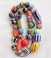 Vintage Chevron and Fancy GLASS BEADS Beaded NECKLACE