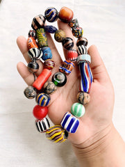 Vintage Chevron and Fancy GLASS BEADS Beaded NECKLACE