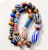 Vintage Chevron and Fancy GLASS BEADS Beaded NECKLACE Long Strand