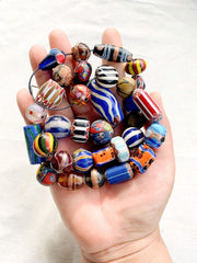 Vintage Chevron and Fancy GLASS BEADS Beaded NECKLACE Long Strand