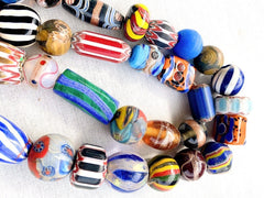 Vintage Chevron and Fancy GLASS BEADS Beaded NECKLACE Long Strand