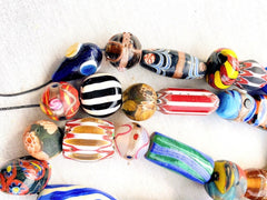 Vintage Chevron and Fancy GLASS BEADS Beaded NECKLACE Long Strand
