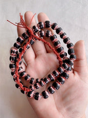 Vintage Venetian Style beads Old African black Glass Chevron Beads Long Strand