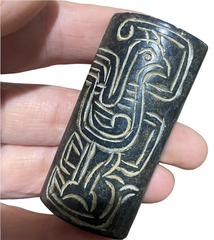 UNUSUAL ANTIQUE CHINESE JADE DOUBLE CONG VASE BEAD PENDANT CARVING BIRD