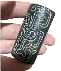 UNUSUAL ANTIQUE CHINESE JADE DOUBLE CONG VASE BEAD PENDANT CARVING BIRD