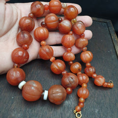 Old Ancient Indo Tibetan Carnelian Pema Raka Amulet Prayer Beads Jewelry