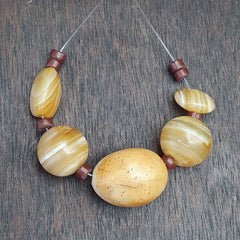 Lot 5 Ancient Antique INDO Himalayan yellow Agate Soleimani Banded Agate Beads