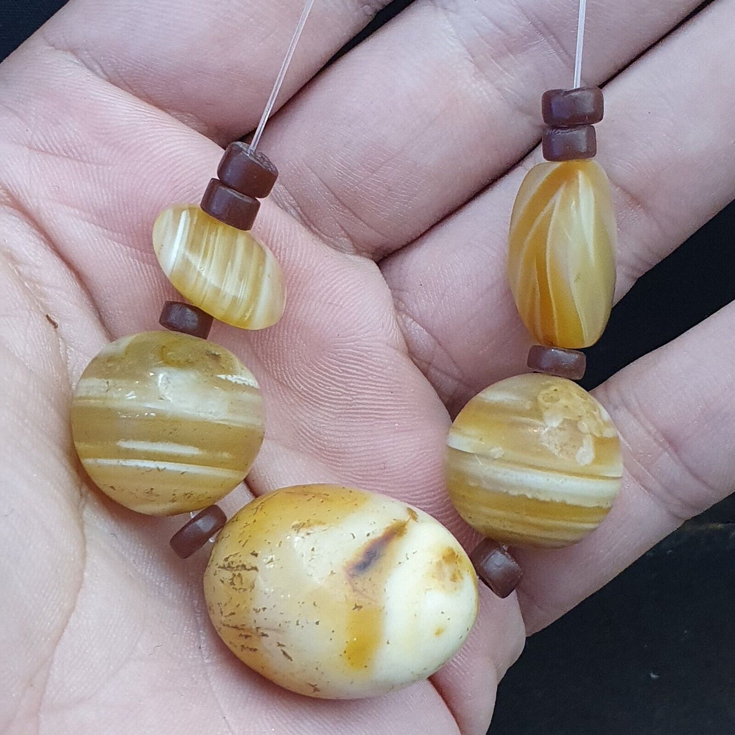 批次 5 古代古董印度喜馬拉雅黃瑪瑙蘇萊曼尼帶狀瑪瑙珠