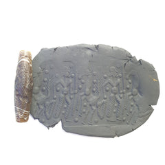 Horse & hunter Antique Ancient Indo Tibetan Carving Agate Eye stone Bead Amulet