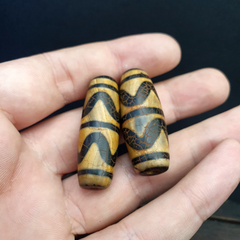 Pair 2 Pieces Himalayan Indo Tibetan rare Patterns Dzi Amulet Bead