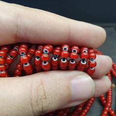 Lot 10 Strands 4.5 mm Antique Venetian RED White Heart Trade Beads long strands