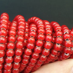 Lot 10 Strands 4.5 mm Antique Venetian RED White Heart Trade Beads long strands