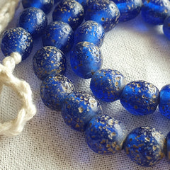 RARE and BEAUTIFUL OLD AFRICAN Blue GLASS TRADE ANTIQUE BEADs Strand