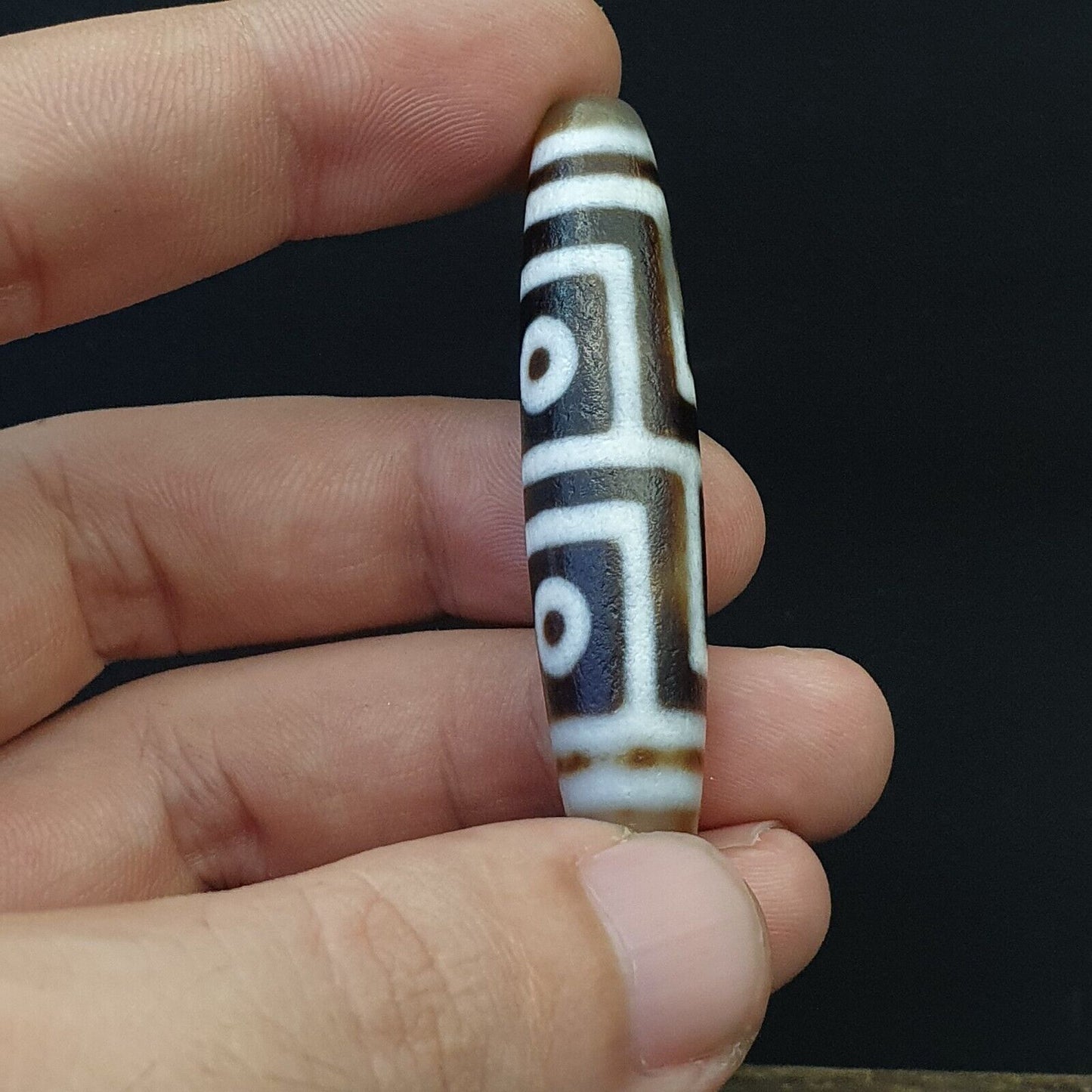 老式舊喜馬拉雅印度西藏瑪瑙罕見圖案 4 眼天珠護身符珠
