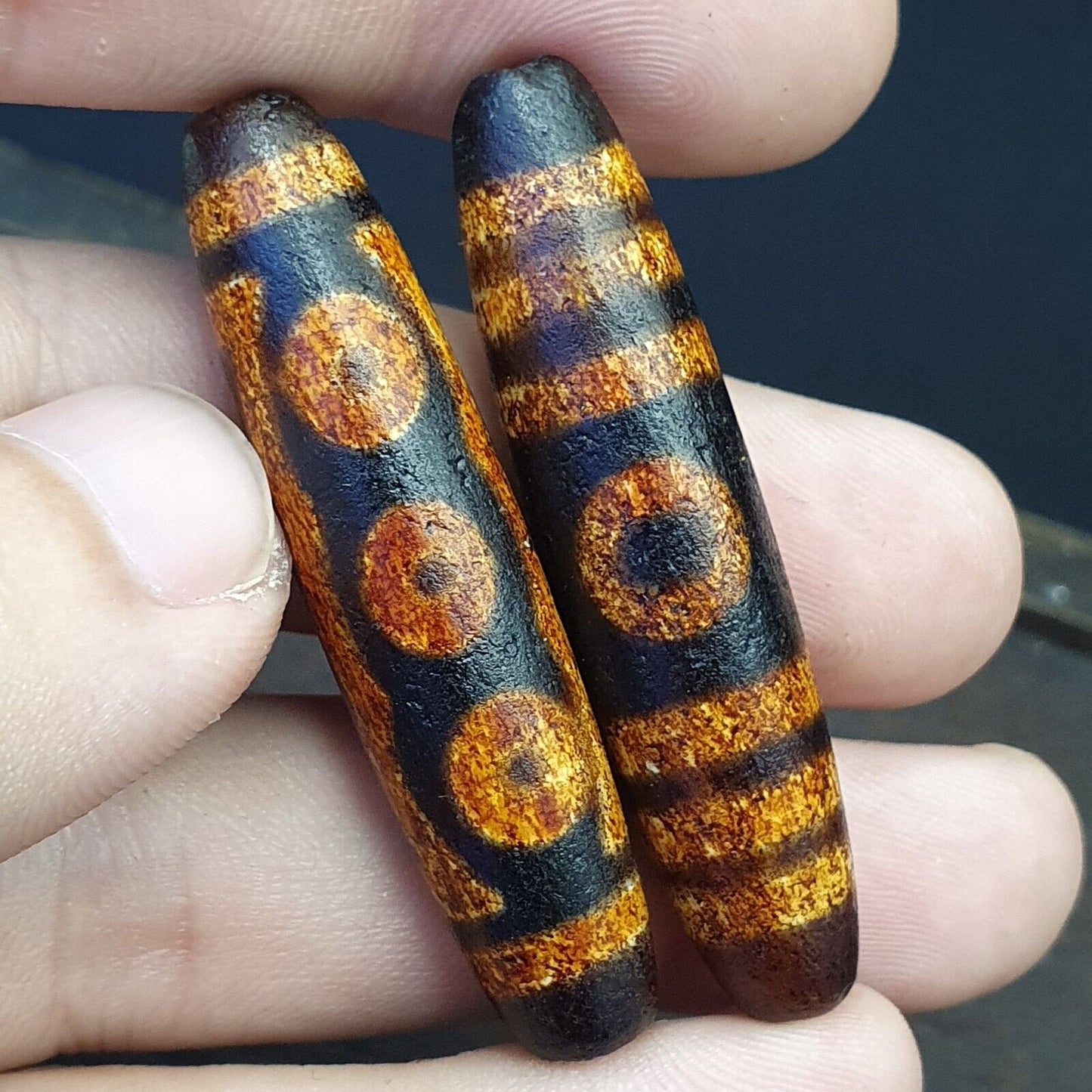 2 顆西藏中國尼泊爾喜馬拉雅瑪瑙眼睛珠天珠護身符珠