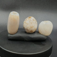 Lot 3 Antique Ancient Old Yemeni Soleimani Agate Bead White Agate SL031