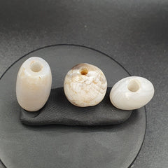 Lot 3 Antique Ancient Old Yemeni Soleimani Agate Bead White Agate SL031