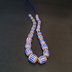 Vintage Venetian inspired African Blue Glass 6 layers Chevron Beads Necklace #13