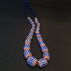 Vintage Venetian inspired African Blue Glass 6 layers Chevron Beads Necklace #13