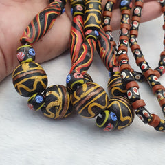 Vintage Old Mix Glass feather and Fancy BEADS Beaded Long NECKLACE Big Beads