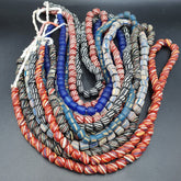 Lot 7 Strands Vintage OLD AFRICAN Multicolor Stripes GLASS BEADS 7-9MM necklace