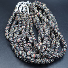 Lot 2 Vintage OLD AFRICAN Black GLASS ANTIQUE Stripes BEADS 7-8MM beads Strand