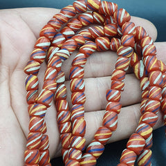 Lot 2 Vintage OLD AFRICAN Red GLASS ANTIQUE Stripes BEADS 7-8MM beads Strand