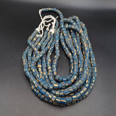 Lot 2 Vintage OLD AFRICAN Blue GLASS ANTIQUE Stripes BEADS 7-8MM beads Strand
