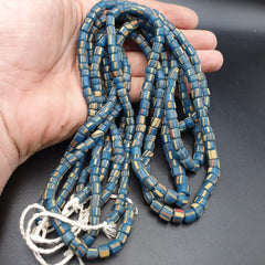 Lot 2 Vintage OLD AFRICAN Blue GLASS ANTIQUE Stripes BEADS 7-8MM beads Strand