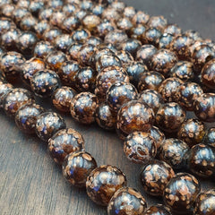 Vintage glass beads aventurine BROWN fancy trade Beads 12MM