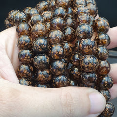 Vintage glass beads aventurine BROWN fancy trade Beads 12MM