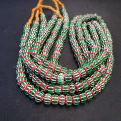 Vintage Venetian African Style Glass Green Chevron 9mm Beads Long Strand