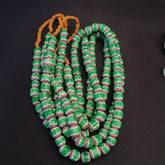 Vintage Venetian African Style Green Glass Chevron 10mm Beads Long Strand
