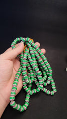 Vintage Venetian African Style Green Glass Chevron 10mm Beads Long Strand
