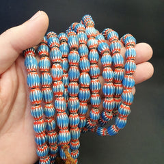 Vintage Venetian African Style Blue Glass Chevron 10mmx12mm Beads Long Strand