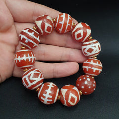 HIMALAYAN Indo Tibetan Central Asian Etched Agate Decorated Carnelian beads