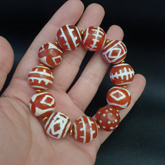 HIMALAYAN Indo Tibetan Central Asian Etched Agate Decorated Carnelian beads