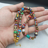 Vintage Tibetan Nepalese beads Chevron Glass Beads Brass Gold Plated Necklace #3
